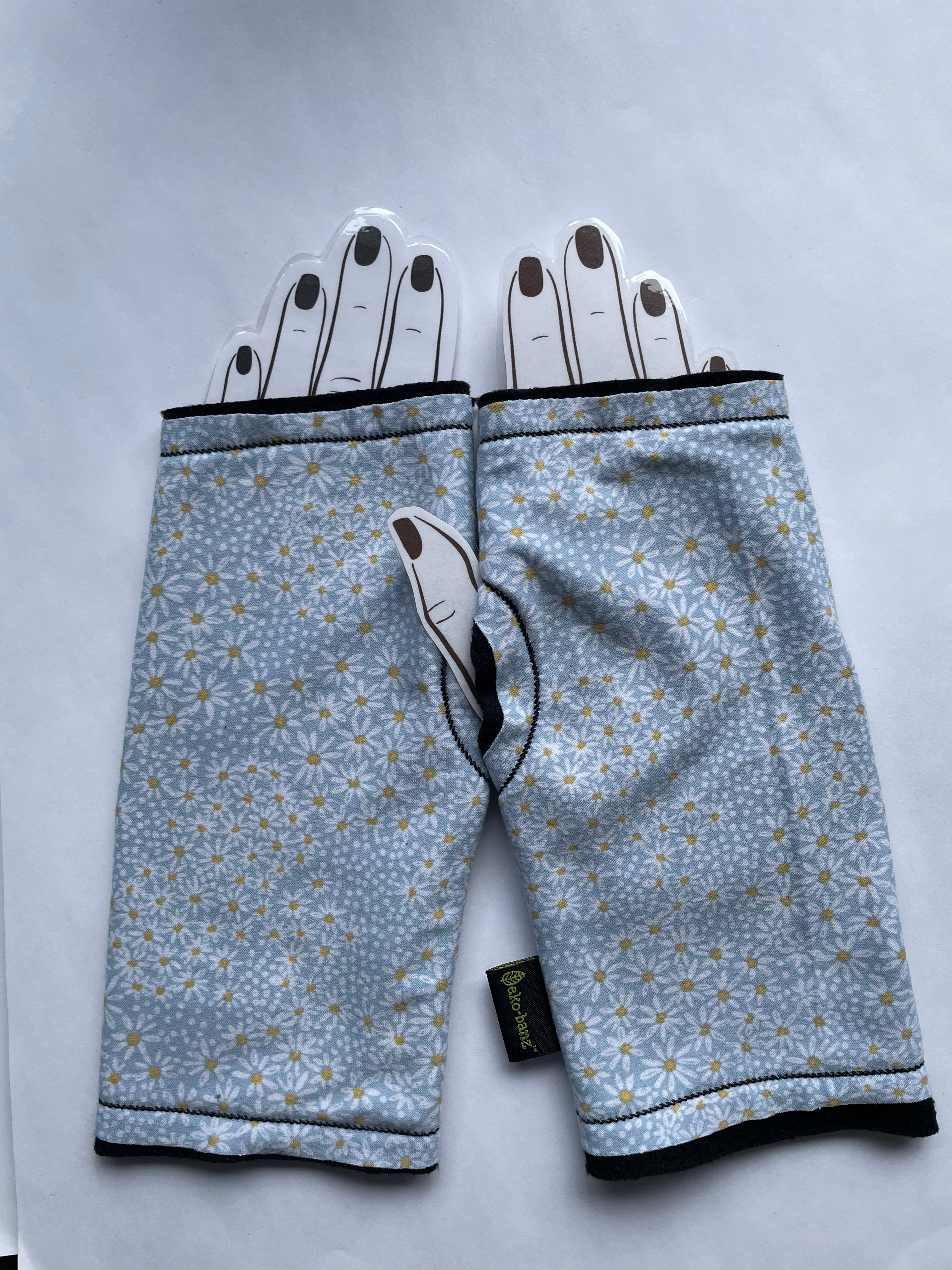 Fingerless Mitts - Blue Daisy Pattern