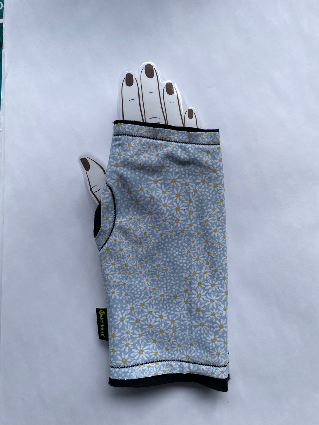 Fingerless Mitts - Blue Daisy Pattern