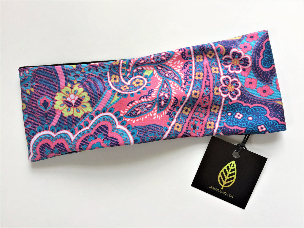 Pink/Turquoise Paisley Headband
