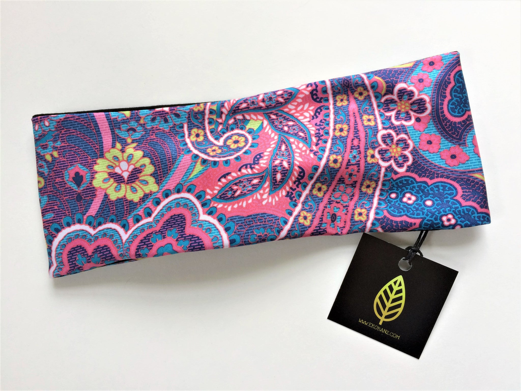 Pink/Turquoise Paisley Headband